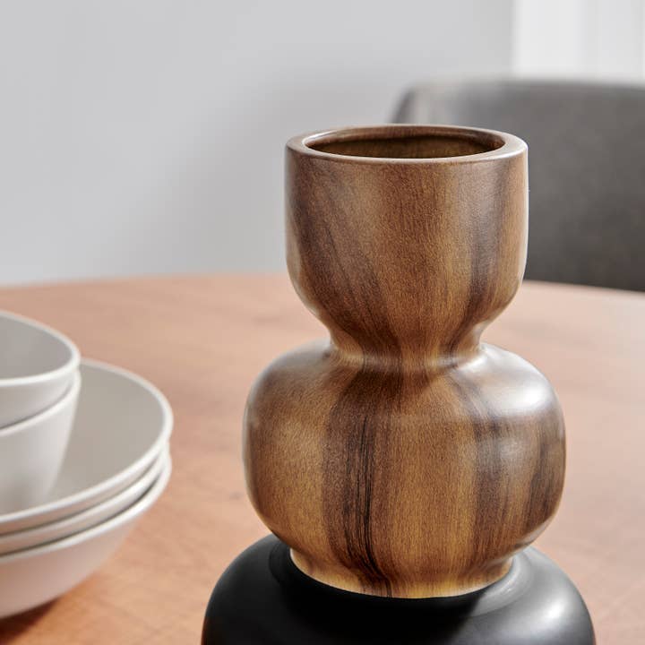 Danya B - Wholesale Vase - Milo Trinnet 3 Tier Stack Two Tone Vase Black and Walnut