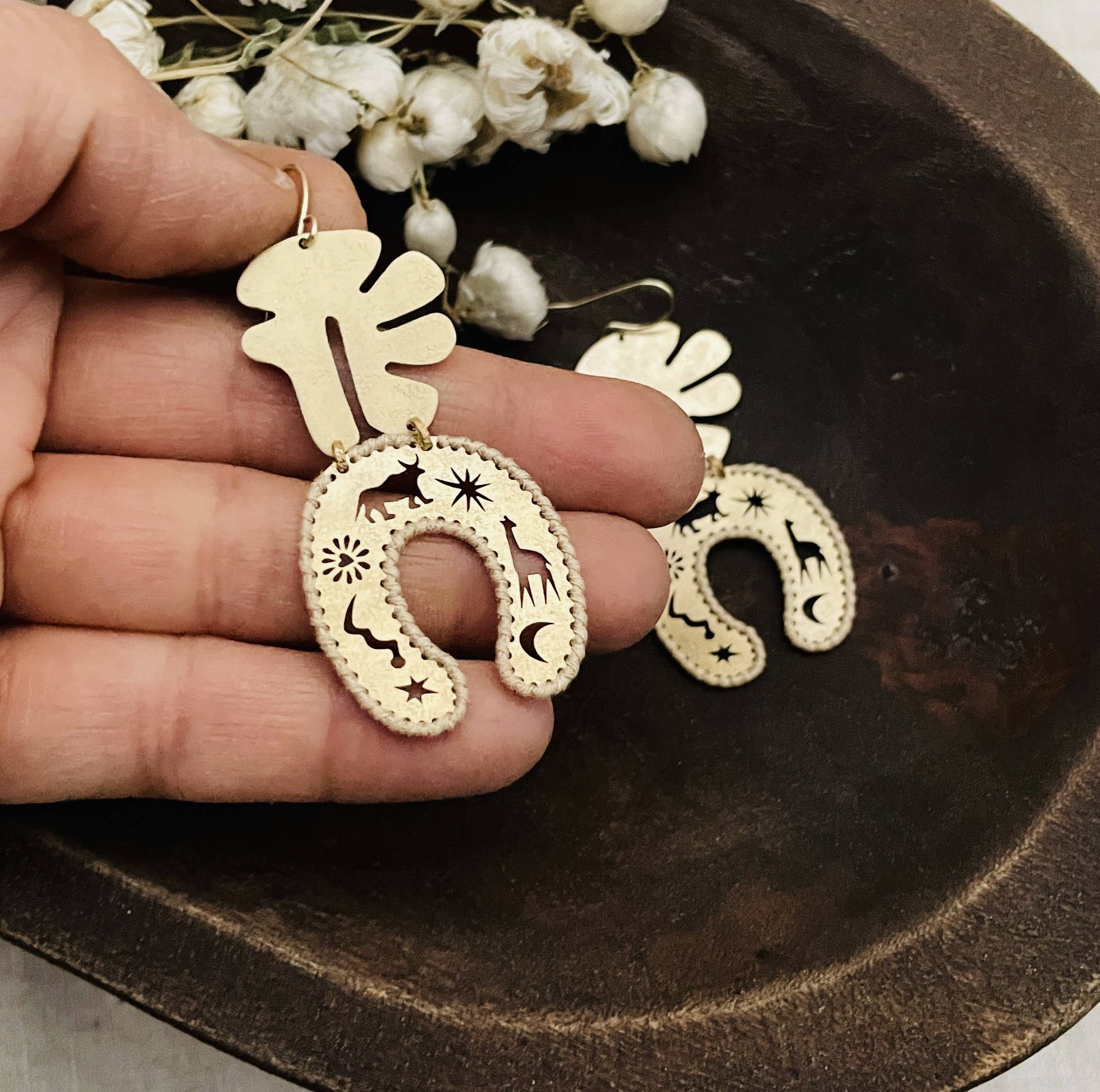 Gulushu - Vente Boucles d'oreilles pendantes - Boucles d'oreilles en laiton, bijoux contemporains bohèmes faits main4