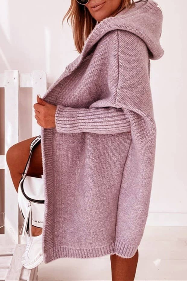 Rosa Clothing - Wholesale Cardigan - Women's - Plain exposed seam Hooded knit long cardigan coat16