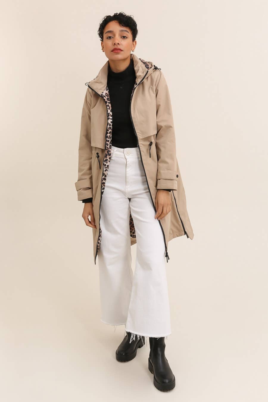 Attrait Paris - Wholesale Windbreaker - Women's - Leopard lined waterproof long jacket23