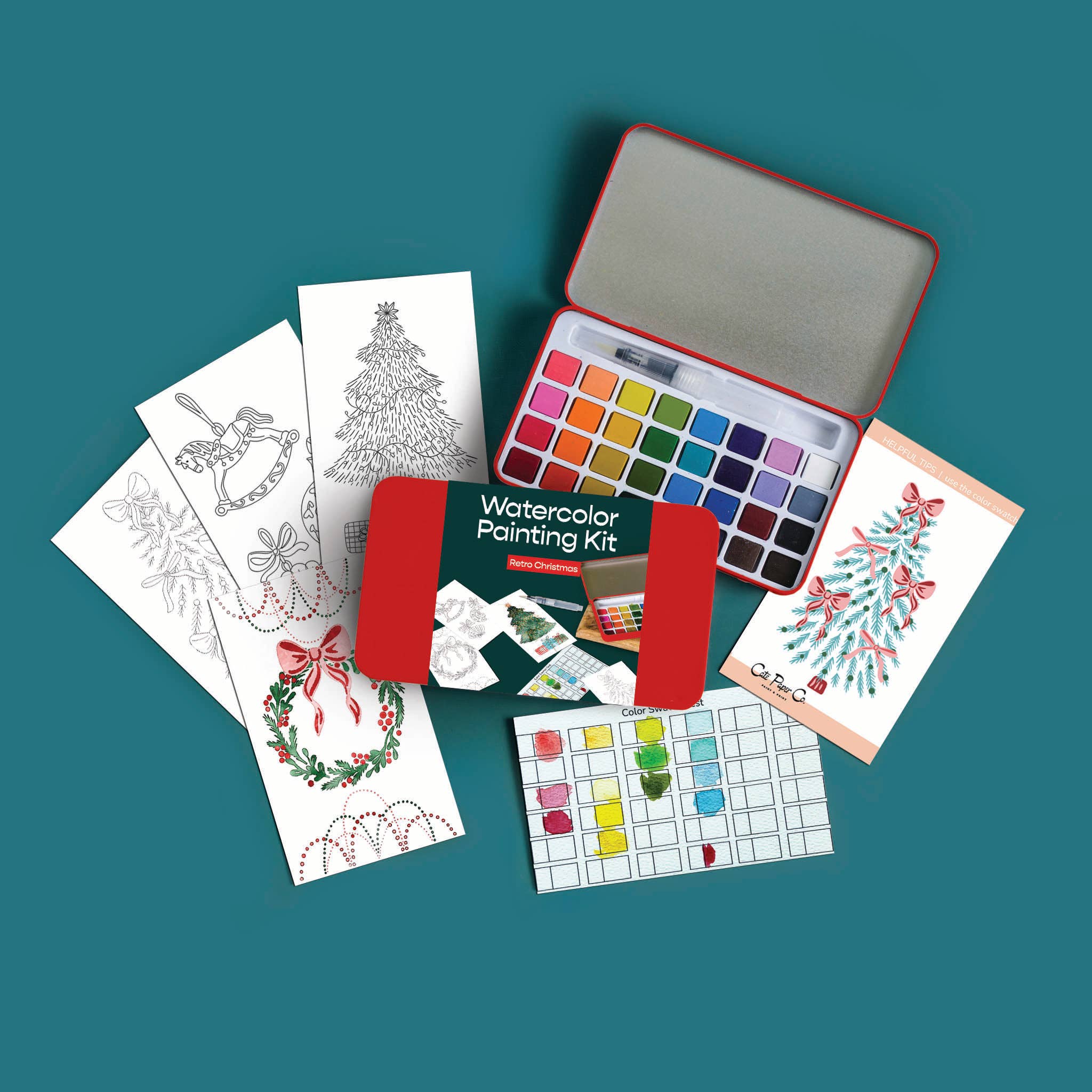 Cate Paper Co. - Wholesale DIY Craft Kit - Retro Red Christmas watercolor painting kit