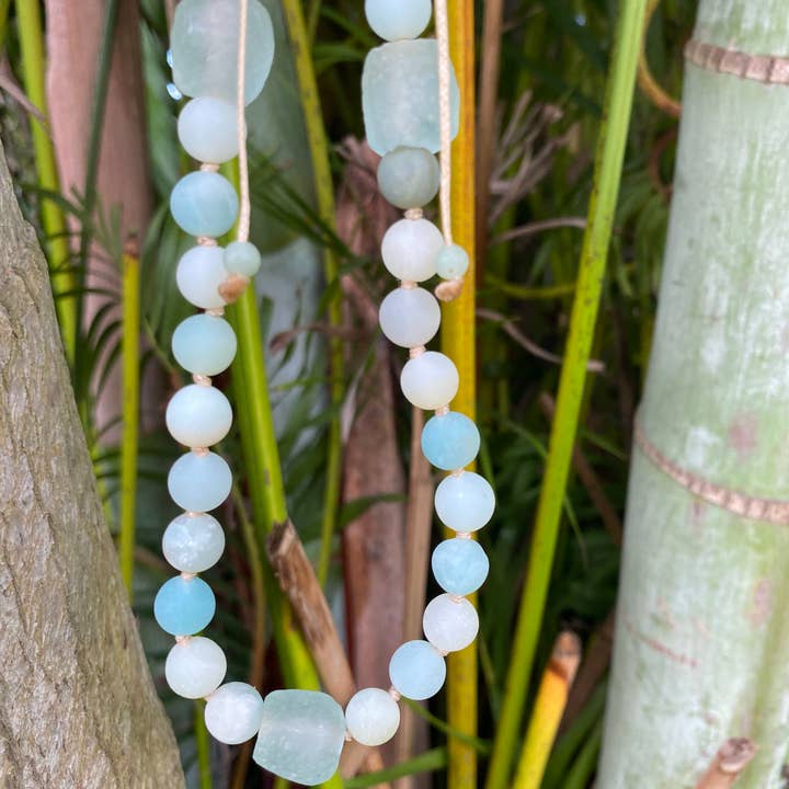 River Of Humanity - Vente Collier de perles - Collier de perles ajustable en amazonite et verre recyclé2