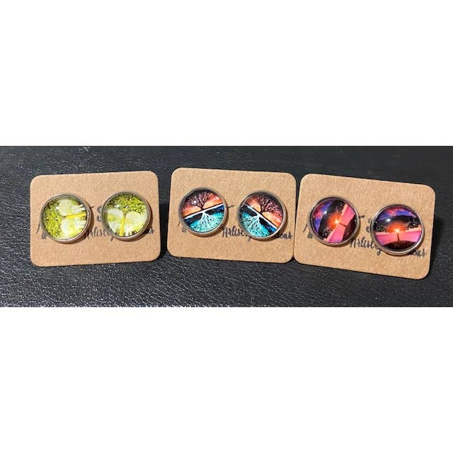 SMA Artistry Creations - Wholesale Stud/Post Earrings - 12mm Tree of life design glass cabochon stud earrings13