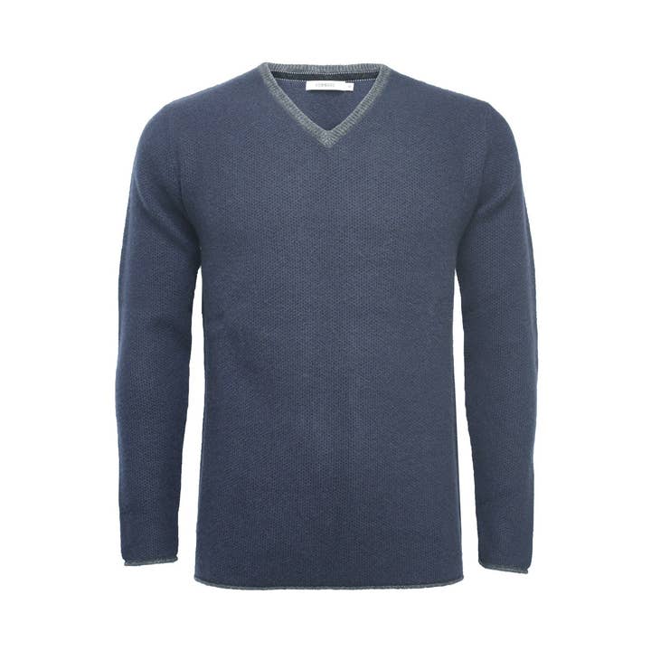 Suéter masculino de caxemira com decote em V com contraste por atacado de Hommard