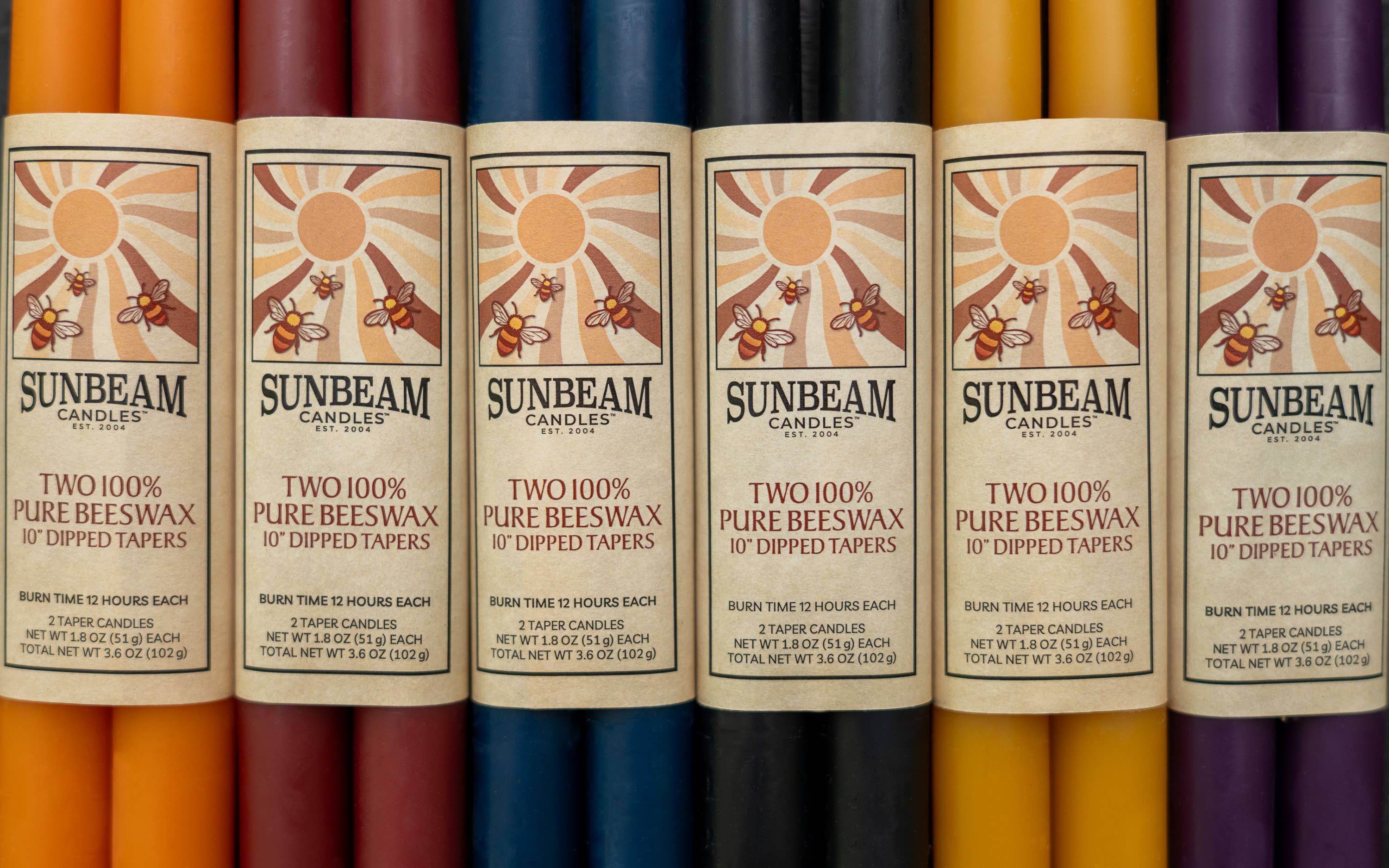 Sunbeam Candles, Inc – Vela/castiçal cónico por atacado – Velas Cónicas de Cera de Abelha de 10" - Pares Envolvidos (caixa de 6 unidades)7