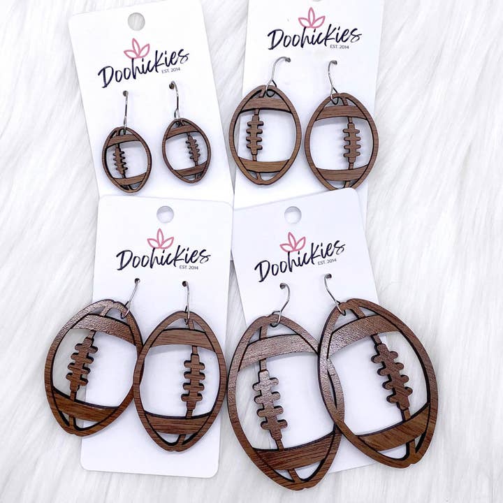 Wood Cutout Football Collection-Sports Earrings for wholesale by Doohickies