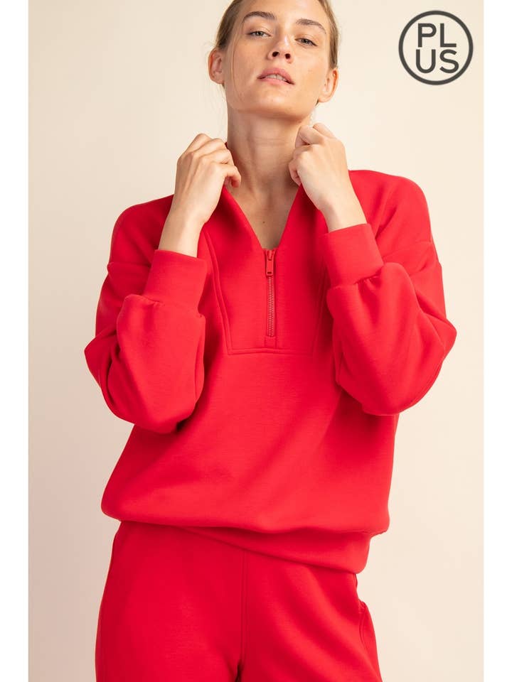 PLUS SIZE MODAL SCUBA LUXE HALF ZIP JACKET for wholesale by Rae Mode