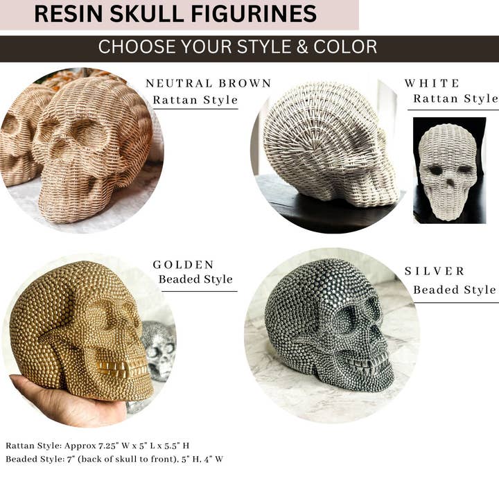 Gia Roma - Wholesale Decorative Figurine - Resin Skull Statue Rattan Halloween Gothic Home Decor Unique2