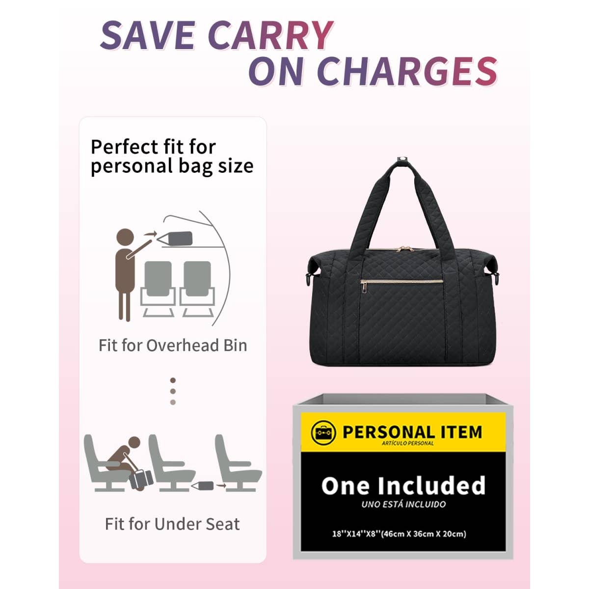 wandf – Großhandel Weekender-Tasche – Unisex – Gesteppte Schultertaschen Flugzeug Reisetasche Unter Sitz Tasche8