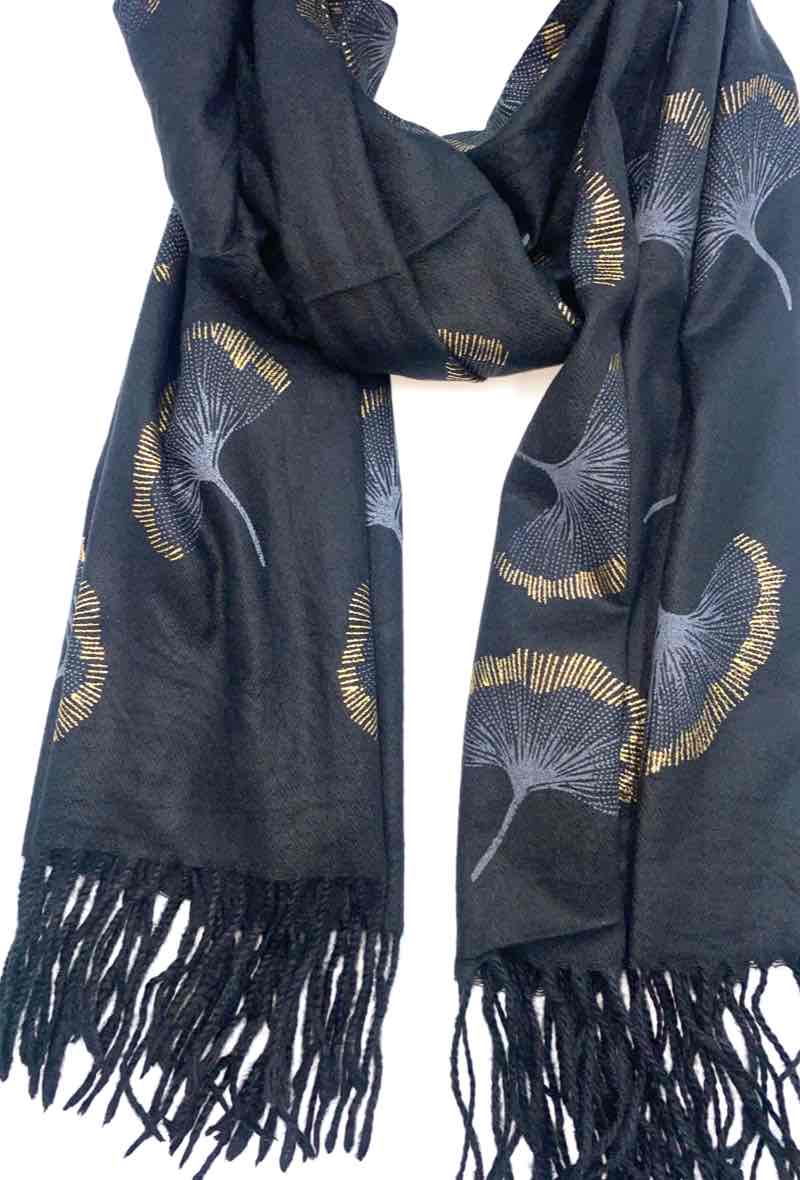 LINETA - Wholesale Scarf - Women's - Gingko Leaf Pattern Soft Scarf1