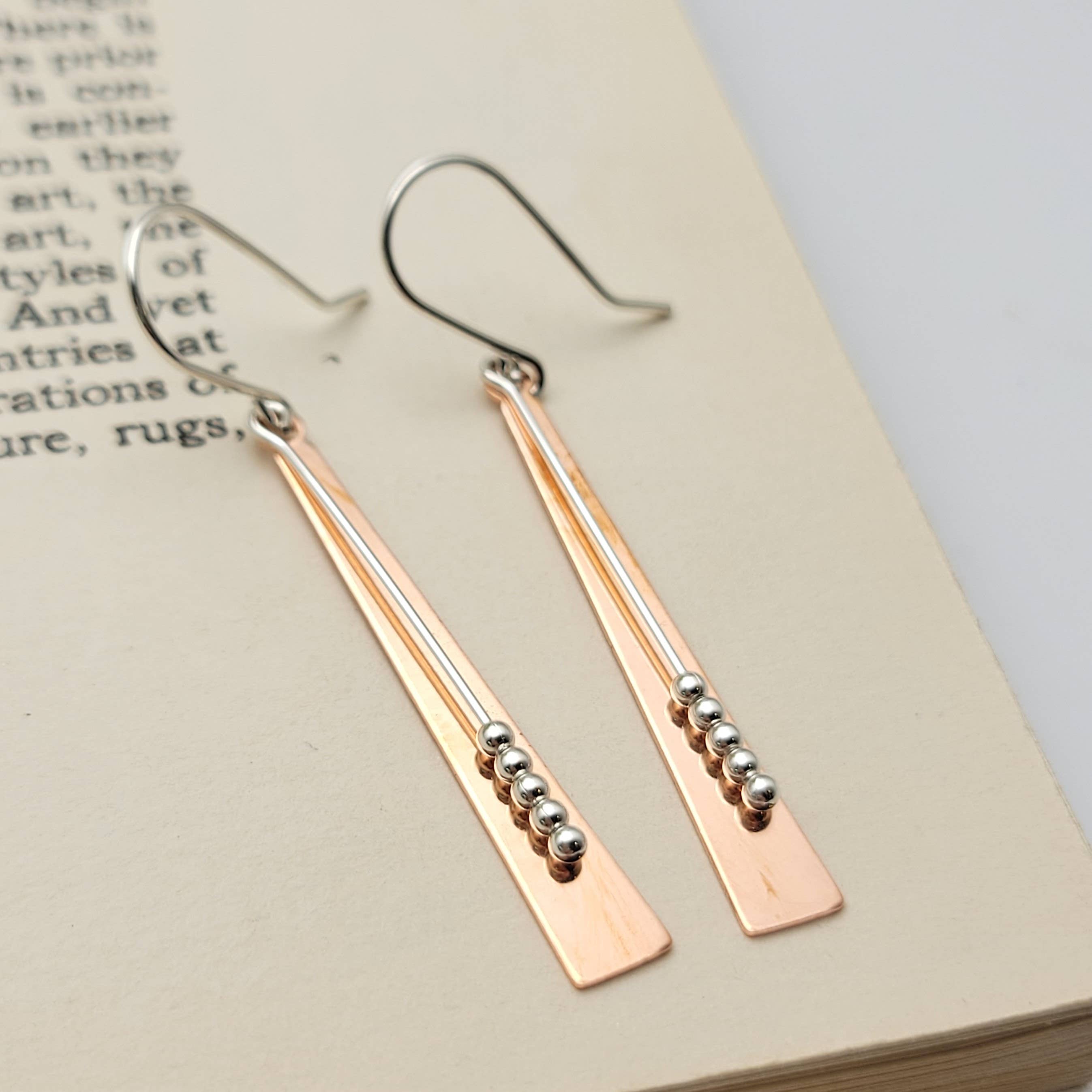 Bijou by SAM - Wholesale Dangle Earrings - Long Bar Copper and Silver Earrings4