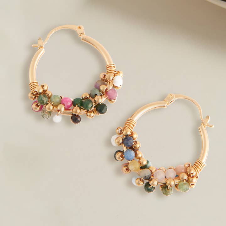 Hoop Earrings Shayne Genuine Stone Beaded Hoops for wholesale by Howard's