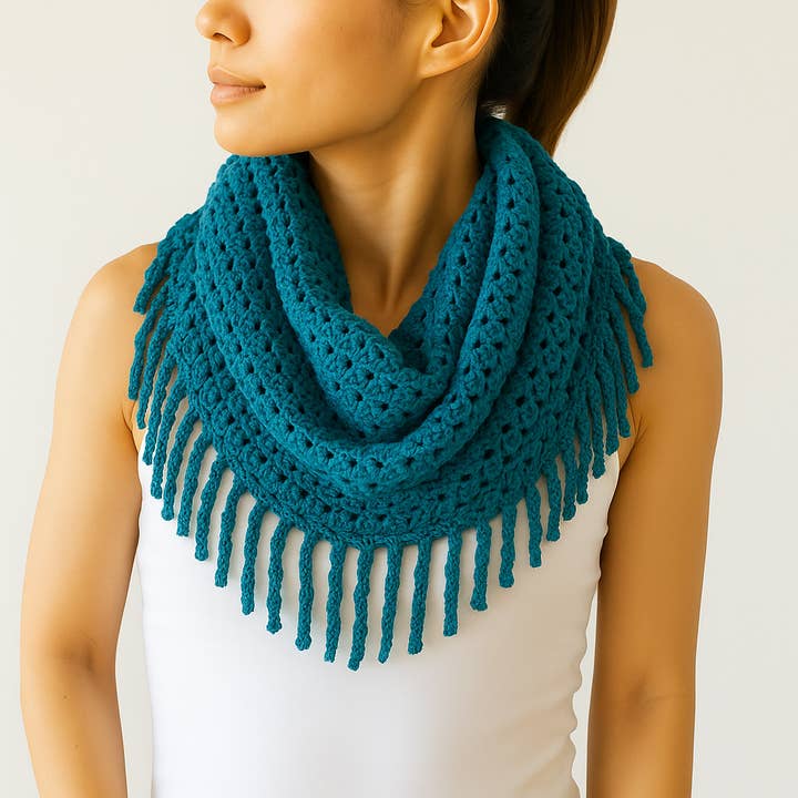 Teal Tube-Style Scarf with Fringe for wholesale by Fennco Styles