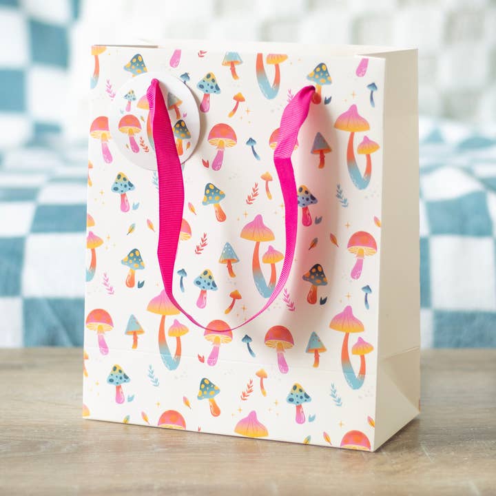 23cm Medium Funky Fungi Groovy Mushroom Print Gift Bag for wholesale by Something Different Wholesale