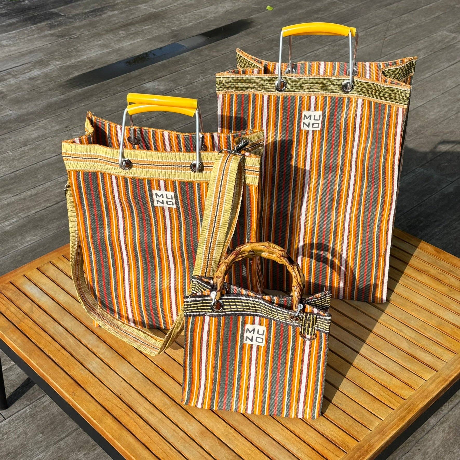 Muno – Engroshandel Indkøbspose/indkøbstaske – Genanvendt Nylon Stribet Shopper – Sunset Stripe3