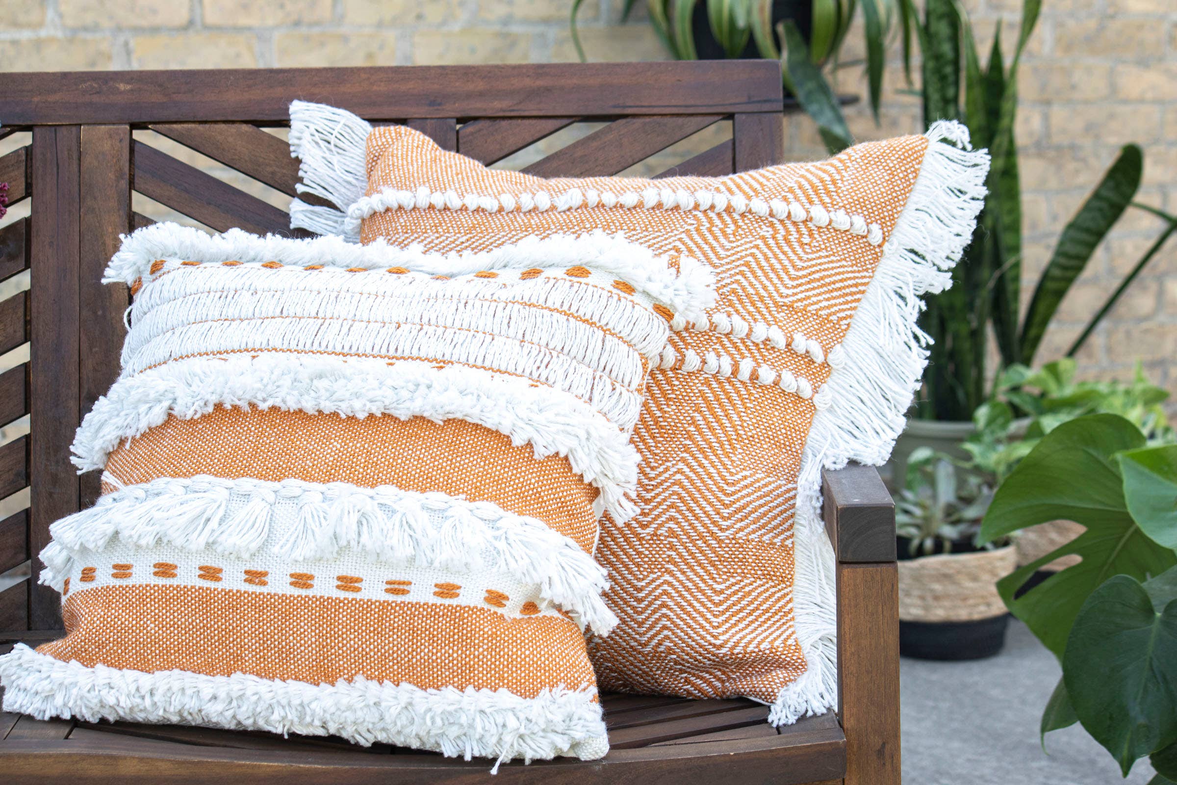 Foreside Home & Garden - Wholesale Throw/Decorative Pillow - SALE - Liza Orange Striped 18x18 Outdoor Filled Pillow Fall5