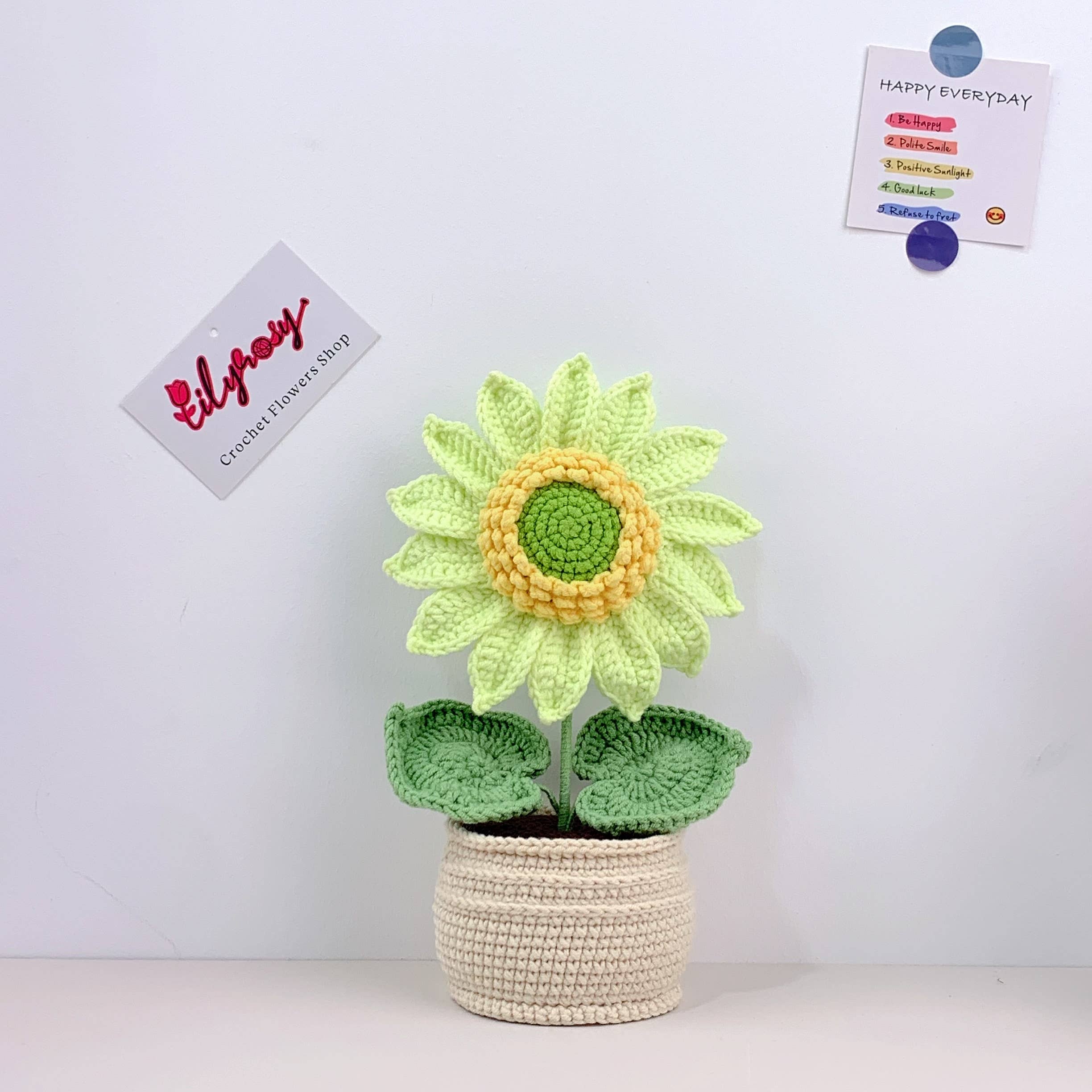 Lilyrosy（Duty free) - Wholesale Artificial Flowers - Crochet Sunflower plant pot, Handmade Valentine's Day gift4