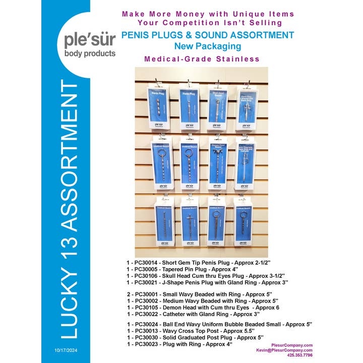 Plesur Body Products - Vente Sex toys - Lucky 13 Urethral Sound, assortiment de plug pour pénis1