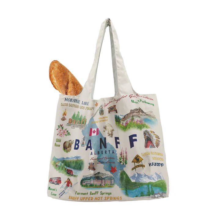 Borsa Pieghevole Banff Alberta – Design da Viaggio Impermeabile Illustrato per la vendita all'ingrosso da parte di Northern Icons Canada