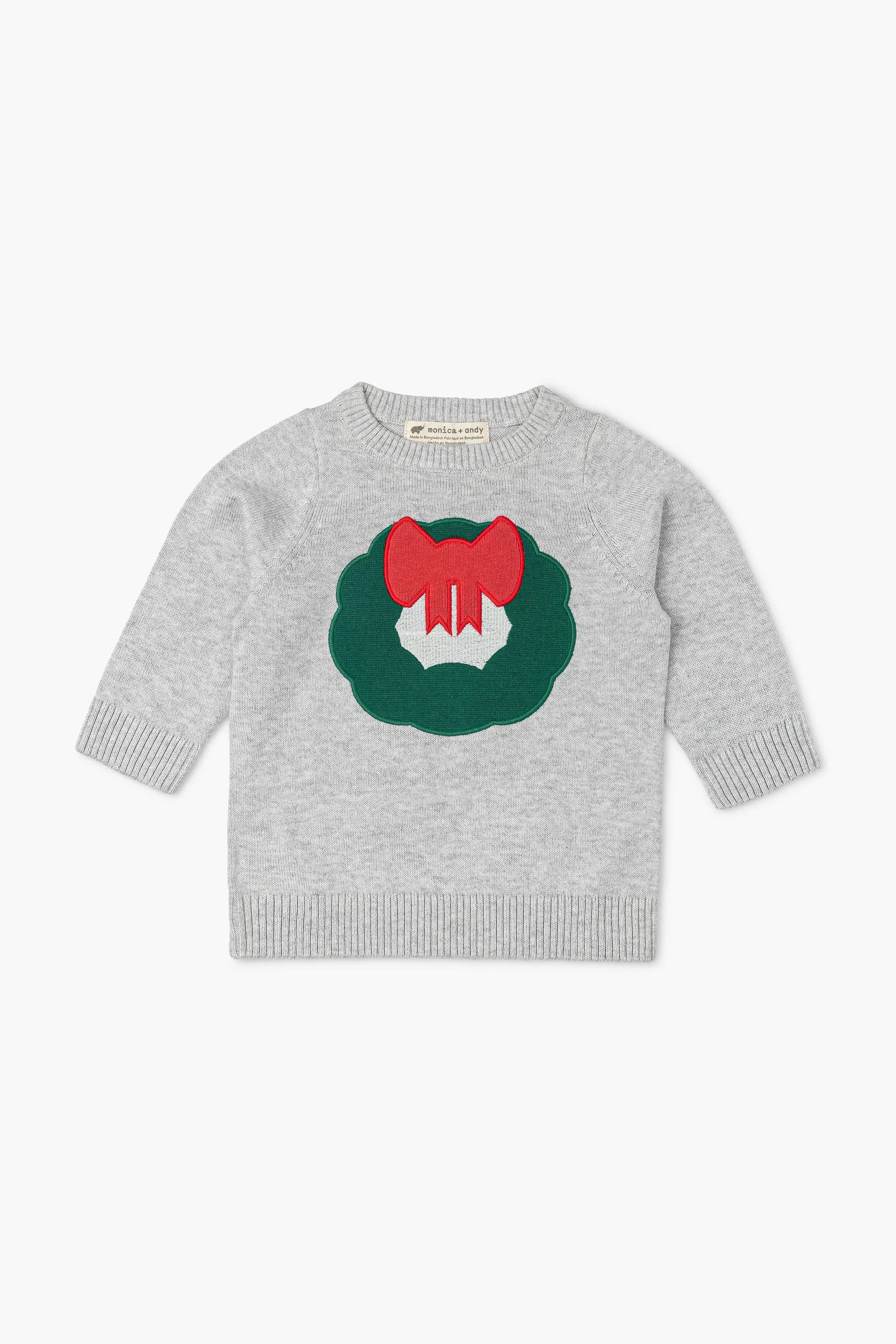 Monica + Andy - Wholesale Knit Sweater - Kids - Organic Knit Sweater_Wreath on Heather Grey