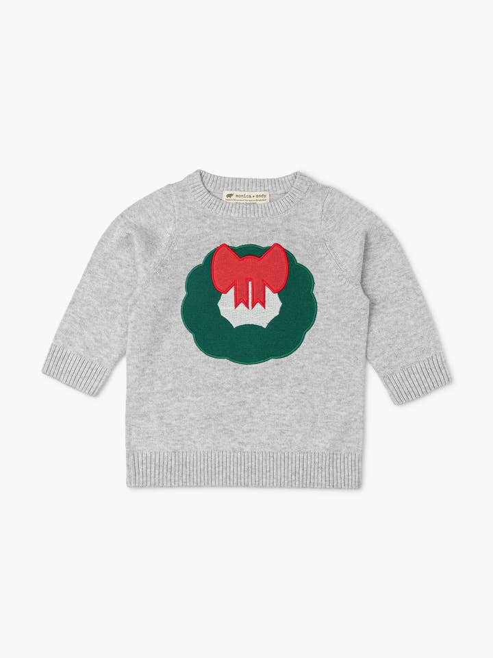 Monica + Andy - Wholesale Knit Sweater - Kids - Organic Knit Sweater_Wreath on Heather Grey0