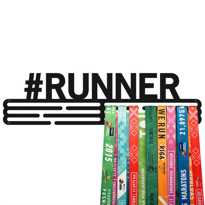 United Medals - Wholesale Wall Hook - Medal hanger #RUNNER - Matte Black - Large1