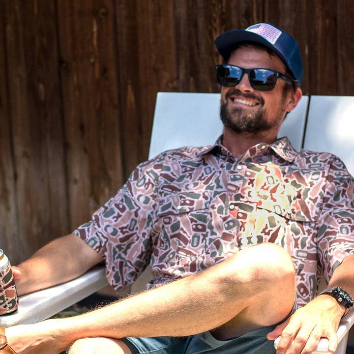 Southern Drinking Club - Wholesale Button Down Shirt - Men's - Beer Camo Performance Pearl Snap Shirt