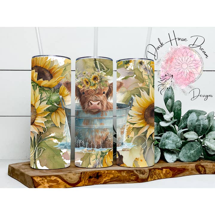 Bebé Highland Banho Vaca Tumbler Girassol por atacado de Dark Horse Dream Designs LLC