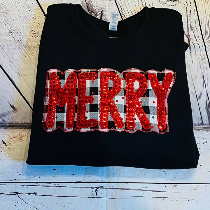 Merry Sequin Applique | Festliches Festliches Pailletten-Sweatshirt für den Großhandel von Southern Comfort Boutique