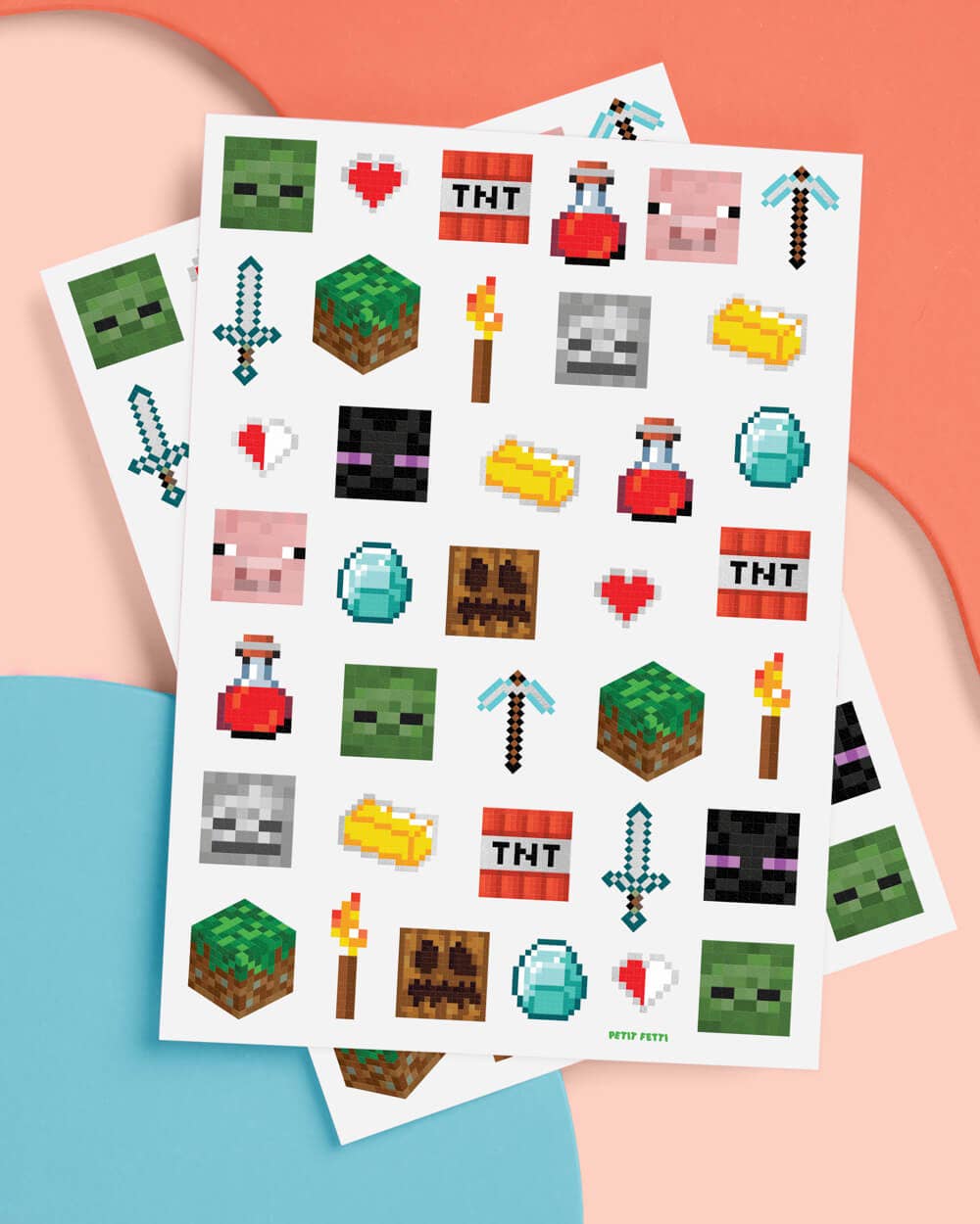 xo, Fetti - Wholesale Temporary Tattoo - Pixel Minecraft Temporary Tattoos, 74 cnt, video gamer, kids2