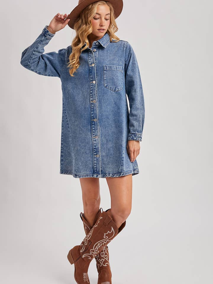 Bluivy - Wholesale Dress – Women's - DENIM BUTTON DOWN SHIRT DRESS20