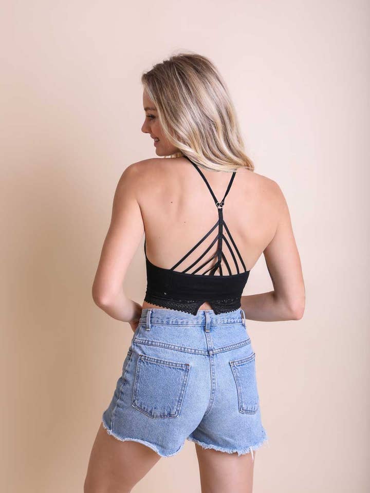 Leto Accessories - Wholesale Bralette - Women's - High Neck Crochet Lace Trim Bralette - Fan Favorite1