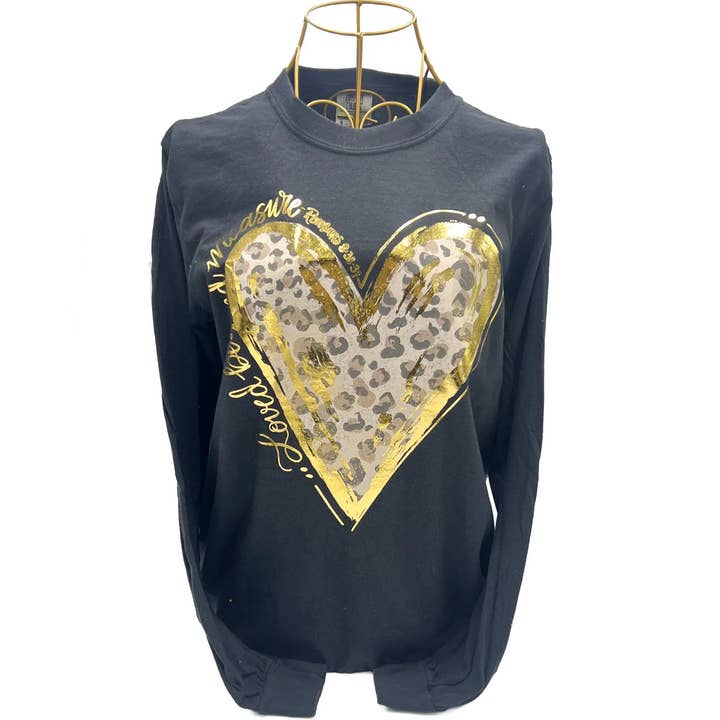 Guldfolie Leopardhjärta Långärmad Tröja - 727 för wholesale av Rachel Brooks Design, LLC