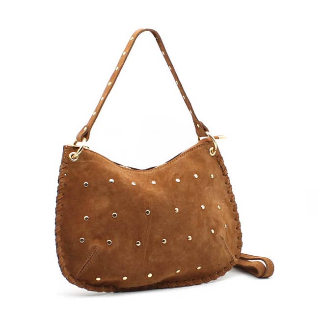Large studded soft bag with braided detail for wholesale by Vimoda