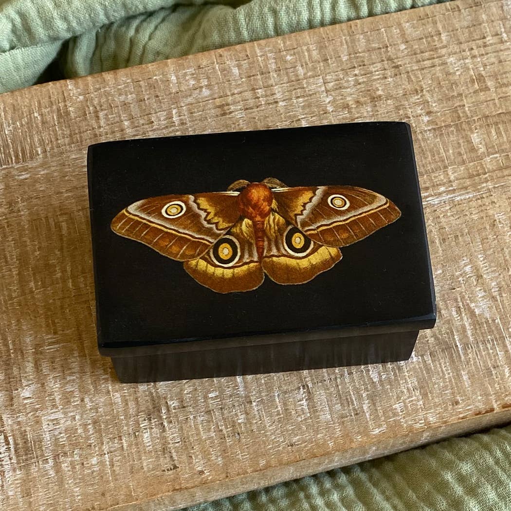 Madison Bay Co. - Historical Home Decor Reproductions - Wholesale Jewelry Box/Organizer - Emperor Moth Black Soapstone Trinket-Jewelry Box, 3"1