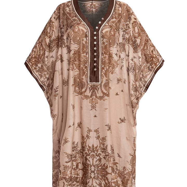 CAFTANO IN SETA E COTONE - ASIA BEIGE per la vendita all'ingrosso da parte di Fashion Roots