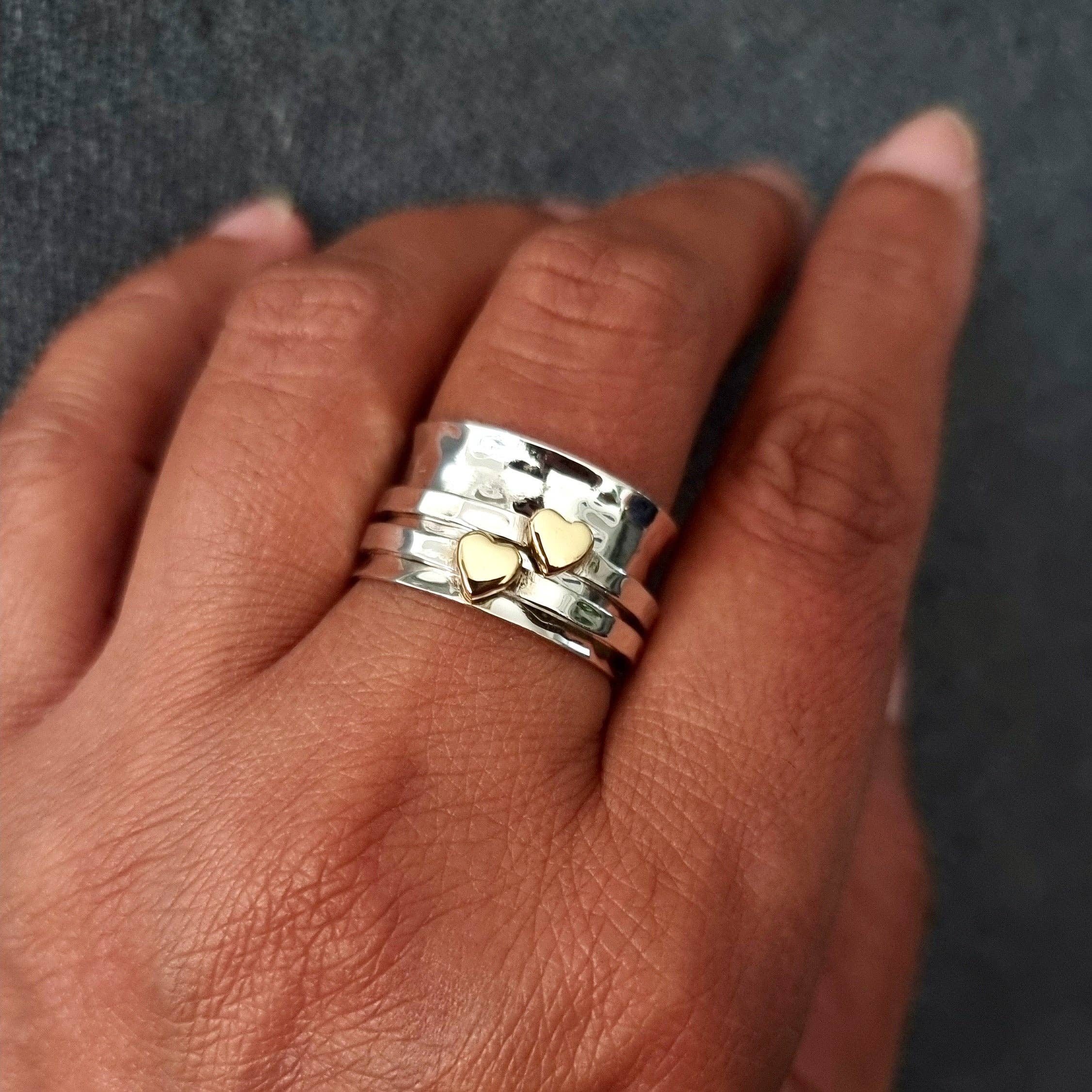 Mistry Gems – wholesale Band/stacked ring – Wide Gold Heart Spinner Ring | 925 Sterling Silver & Brass, SP053