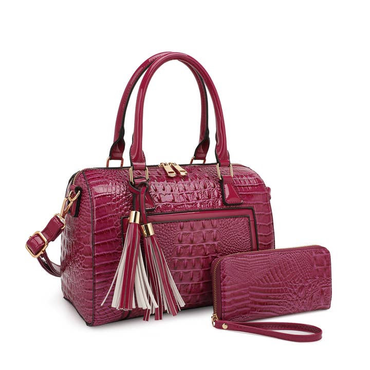 KAYLA+AVA - Wholesale Top Handle Bag - Women's - HOLLY BOSTON BAG SET IN PATENT CROC WITH WALLET