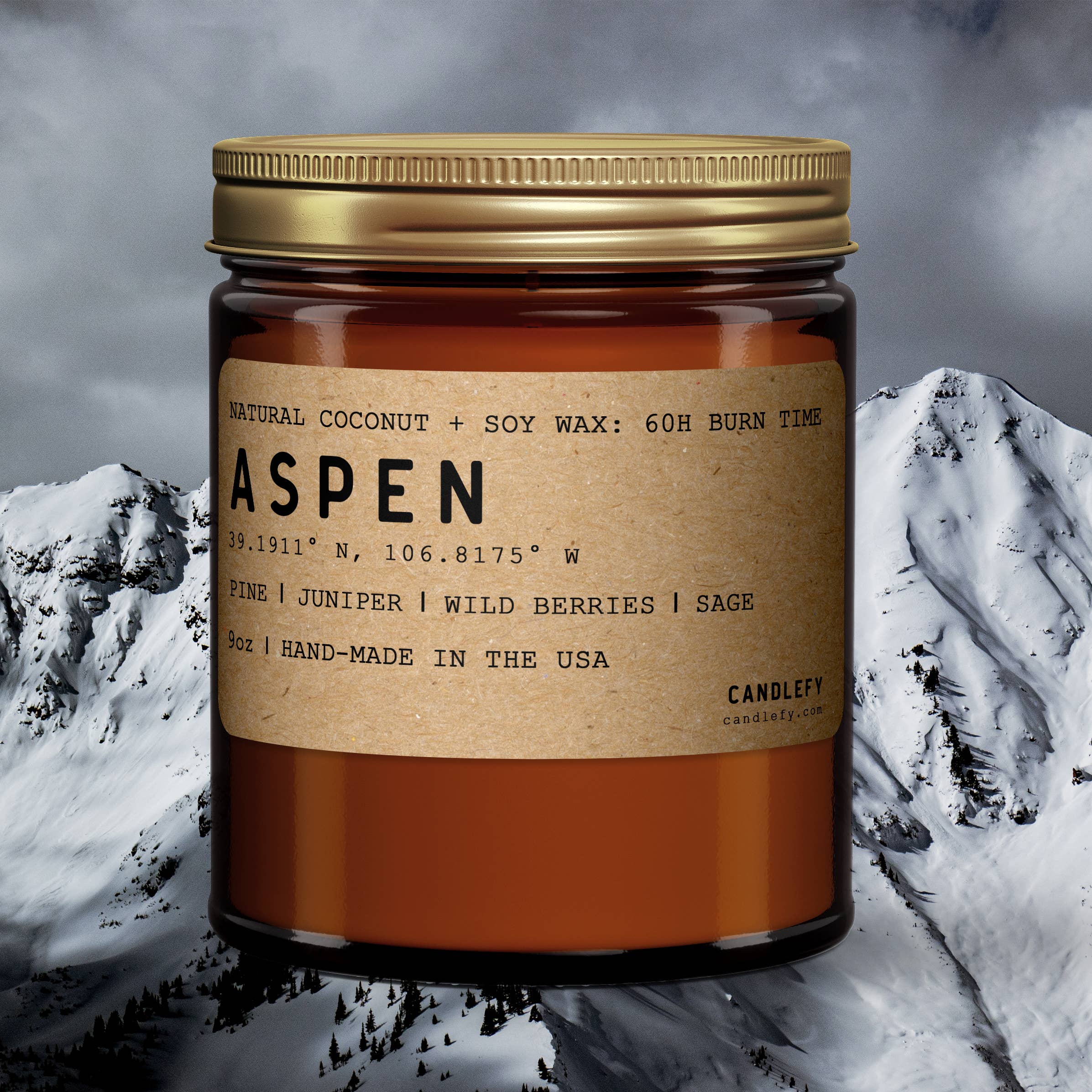 Candlefy - Wholesale Jar/Filled Candle - Aspen Colorado Candle in Amber Jar with Gold Lid