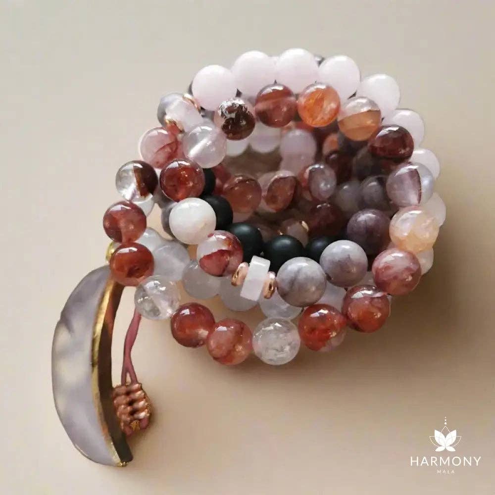 Harmony Mala - Wholesale Prayer Beads Necklace - Rose Quartz, Black Onyx, Fire Quartz Mala Bead Necklace 1