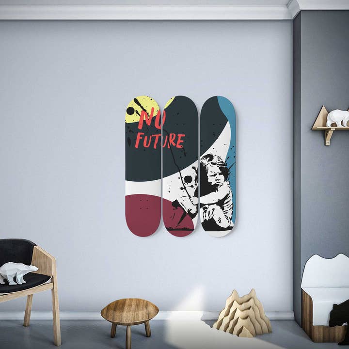Banksy No Future Skateboard Art Banksy Print Wall Decor Graffiti Girl Maple Wood Wall Hanging Housewarming Gift for wholesale by SkateboardArtsy