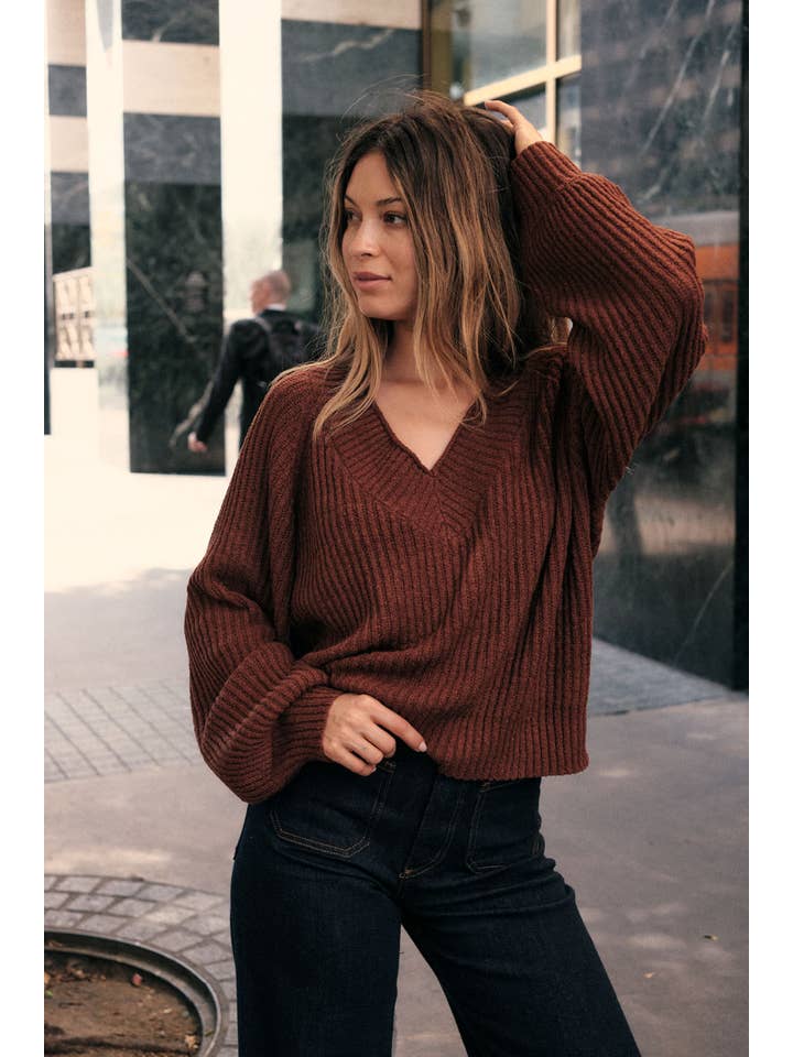 Promesa USA - Wholesale Knit Sweater - Women's - Ribbed Knit V-Neck Loose-Fit Raglan Sweater4