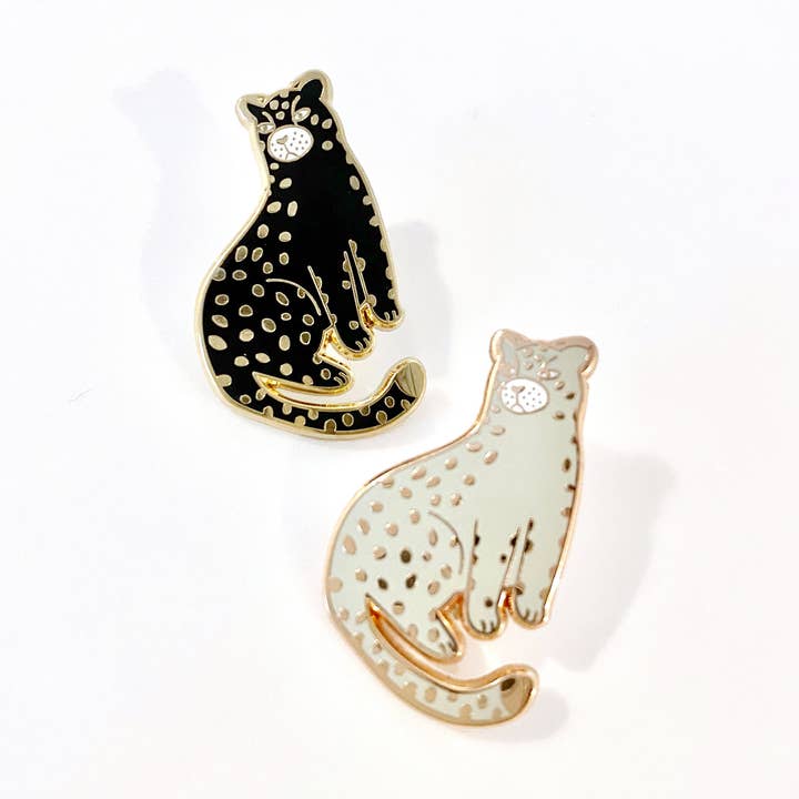 Tiny Black & White Leopard Pin Set | Gold Pin - Tiger for wholesale by Extrasoft.co