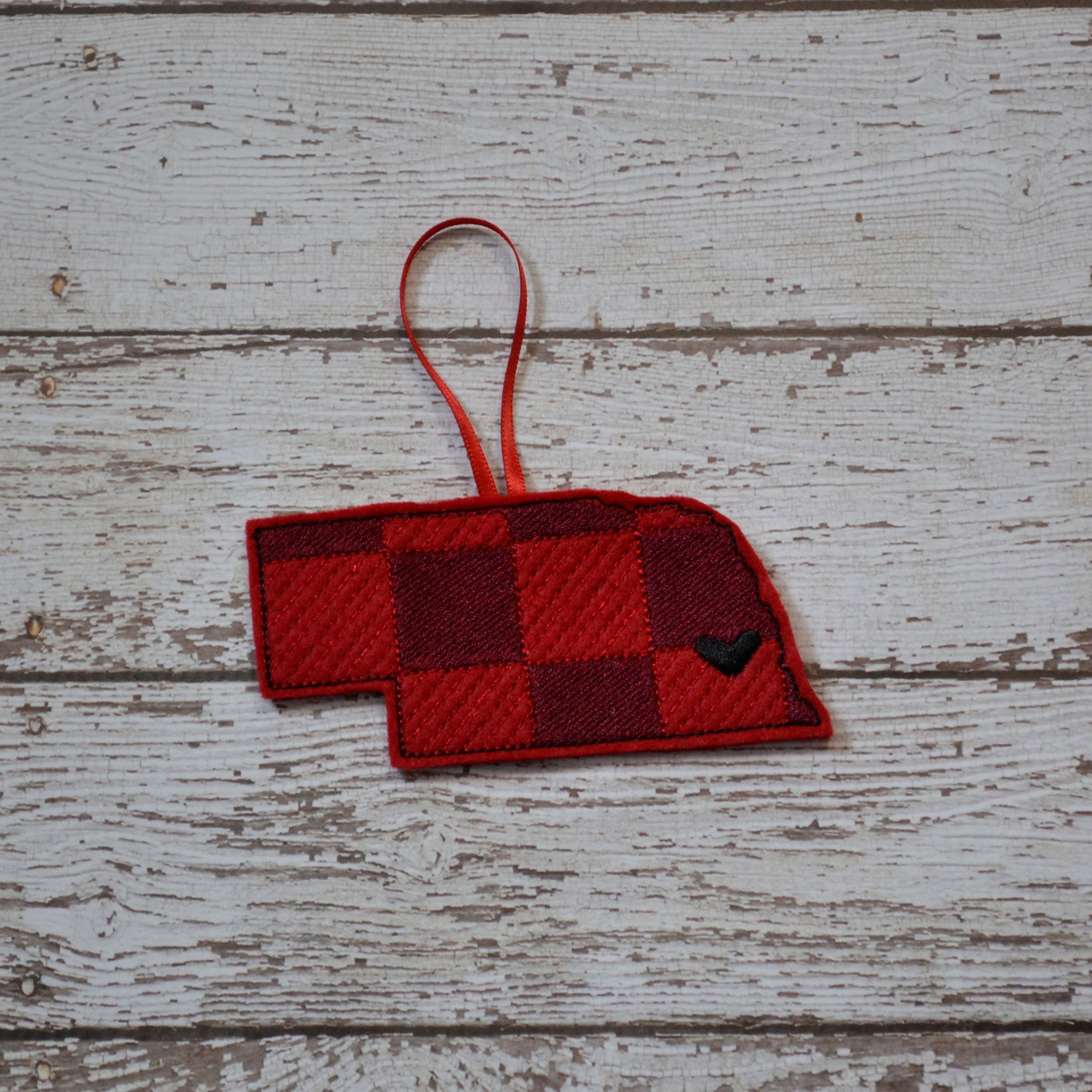 SewMuchMoreStore - Wholesale Ornament - State Red Buffalo Plaid Embroidered Felt Ornament - Holiday25