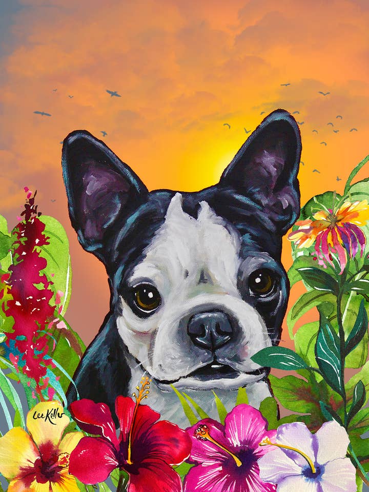 Boston Terrier - Drapeau de la maison d'été tropicale hippie pour la vente par Best of Breed Products