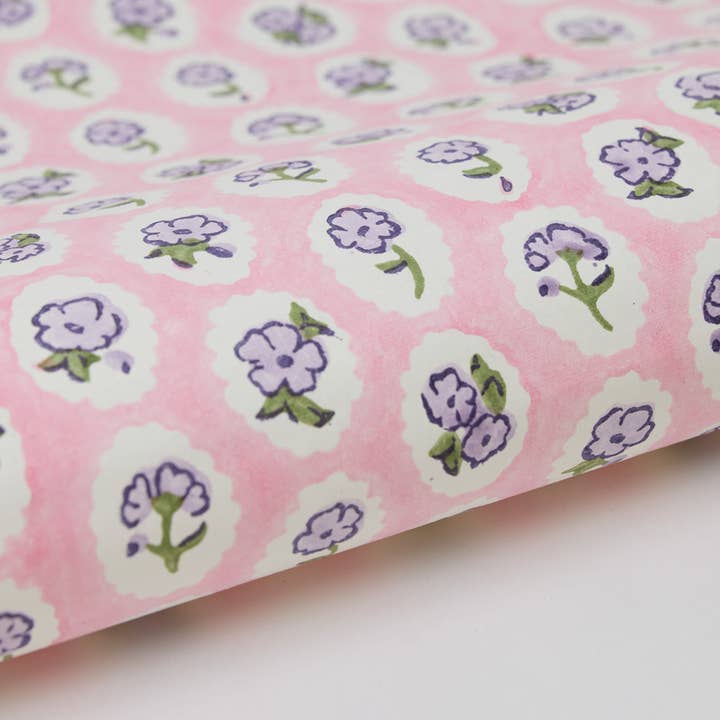 Block Printed Wrapping Paper Sheets - BP Scallop Tiles Violet Meringue for wholesale by Paper Mirchi