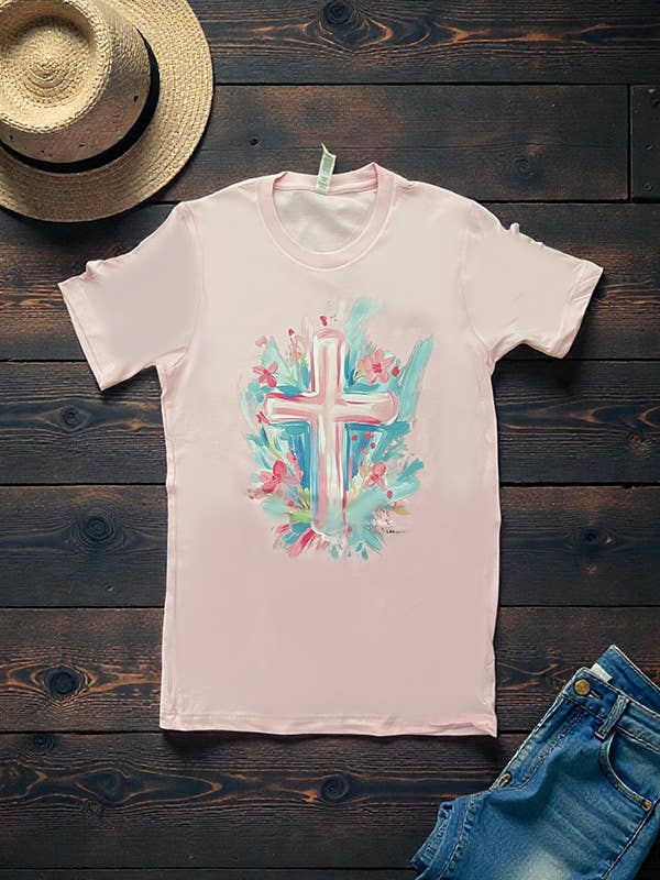 BC DTF WATERCOLOR CROSS TEES, TSHIRTS, T-SHIRTS, for wholesale by L&B Life