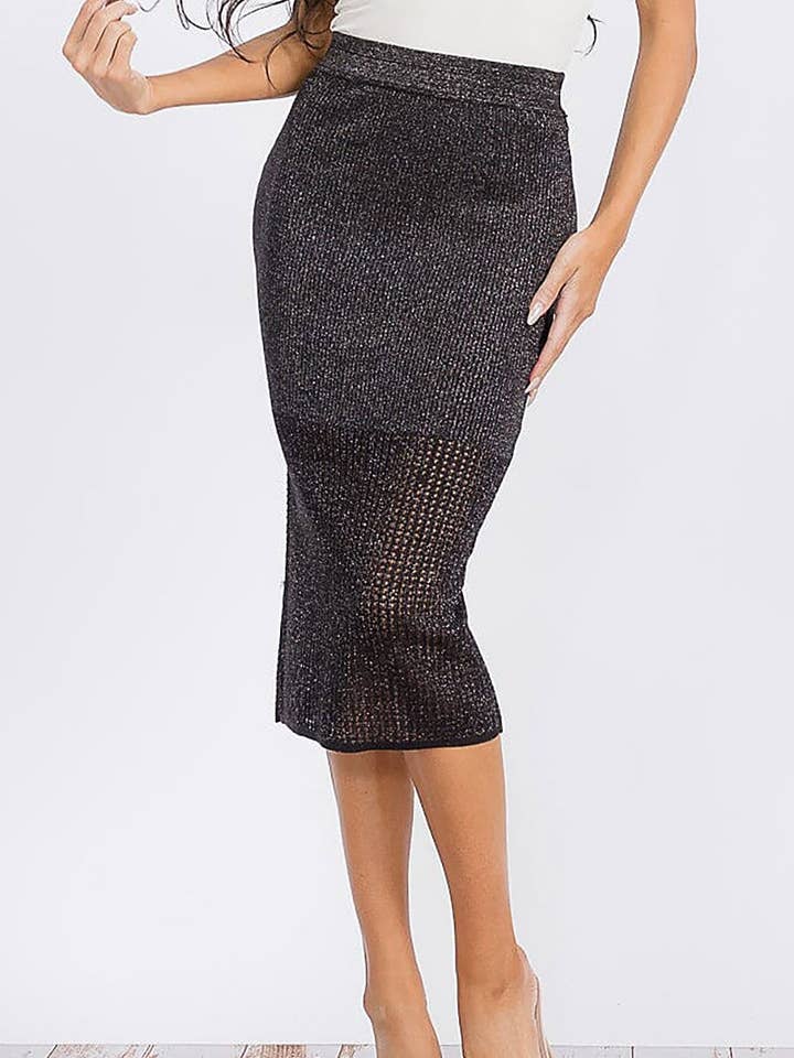 SHIMMER STRIK ELASTISK TALJE MIDI NEDERDEL for engroshandel hos ROUSSEAU