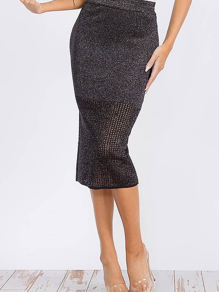 SHIMMER STRIK ELASTISK TALJE MIDI NEDERDEL for engroshandel hos ROUSSEAU