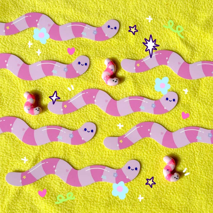 Long Wormie Sticker for wholesale by Sun Puff Studios